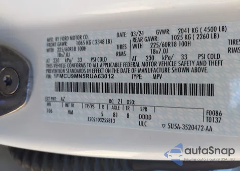 2024 Ford Escape St-Line from USA, damaged, VIN 1FMCU9MN5RUA63012